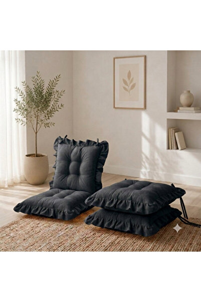 MoMMe SIRTLI SAÇAKLI SANDALYE MİNDERİ ( 4'LÜ TAKIM ) 45X45 CM GRİ RENK