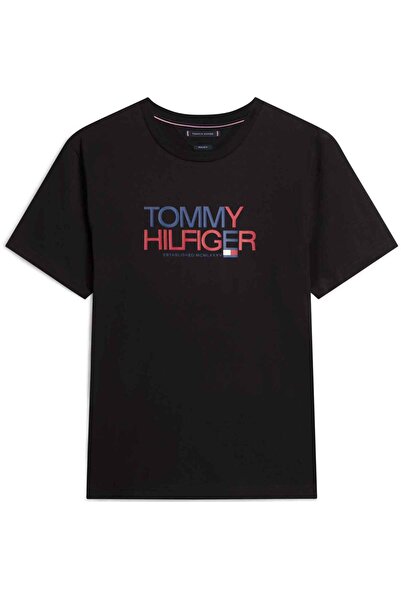 Tommy Hilfiger Ανδρικό μαύρο μπλουζάκι με λογότυπο μάρκας, κατάλληλο για καθη...