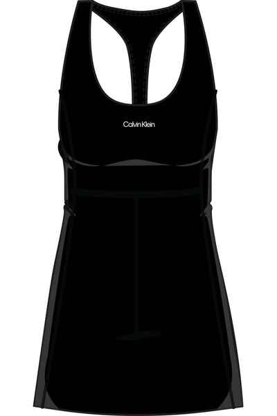 Calvin Klein Women's Round Neck Strappy Short Black Dress with Logo Detail
