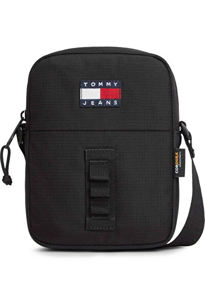 Tommy Hilfiger Men's Black Shoulder Bag with Brand Logo, Suitable for Daily Use