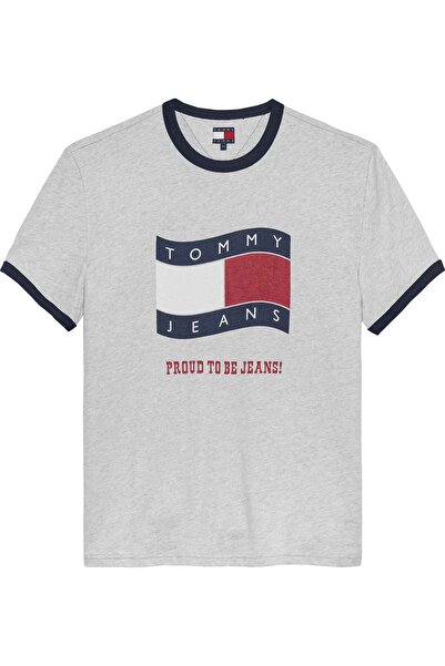 Tommy Hilfiger Men's Brand Logo Gray T-Shirt Suitable for Daily Use