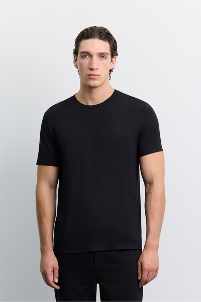 Avva Erkek Siyah Bisiklet Yaka Soft Touch Basic Regular Fit T-Shirt A62Y1037