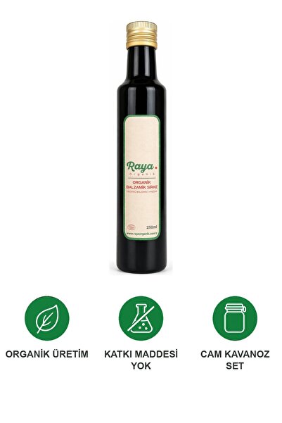Raya Organik Organik Balzamik Sirke 250 ml Doğal Fermente Katkısız Koruyucusuz Cam Şişe