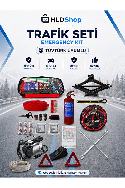 Halidi 7 PARÇA SET TRAFİK SETİ+KRİKO+BİJON+TAKVİYE KABLOSU+KOMPRESÖR+KAZA TUT...