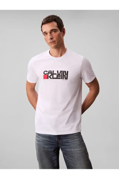 Calvin Klein Jeans Bisiklet Yaka Baskılı Beyaz Erkek T-Shirt LV04RD814GYAA SS...