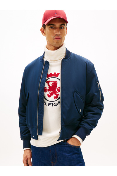 Tommy Hilfiger Men's Brand Logo Full Zipper Round Neck Double Pocket Stylish ...