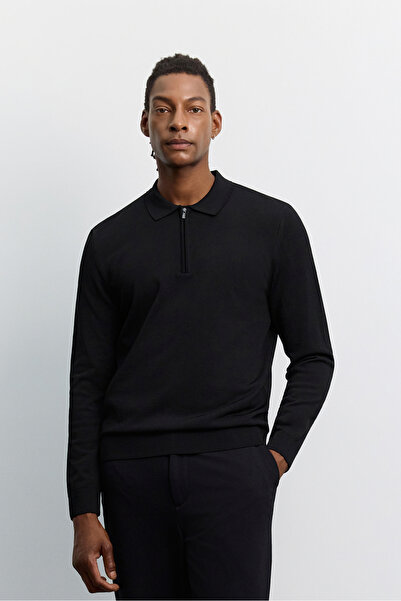 Avva Erkek Siyah Polo Yaka Rayon Tüylenmeyen Basic Triko Regular Fit Kazak B0...