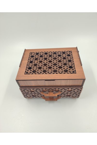 WOODIVA AHŞAP Walnut 3-Tier Drawer Jewelry Box with Compartments Wooden Organizer 19X14.5 cm