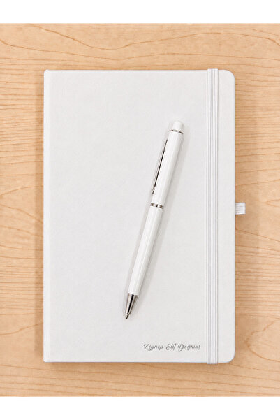 ertal hediyelik White Notebook with Elastic Band & Metal Pen