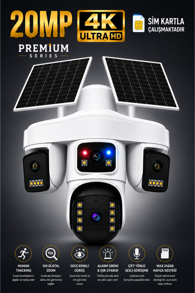 MEYTECH Trio SGX-479 4G Sim Kartlı Kamera 4 Kameralı Solar Güneş Enerjili Güv...