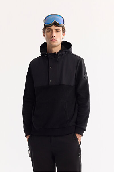 Avva Men's Black Hooded Soft Touch Fleece Regular Fit Sweatshirt A52Y1268