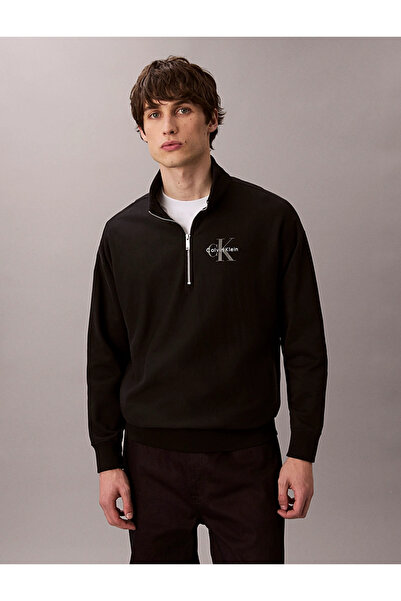 Calvin Klein Jeans Zippered Collar Black Men's Sweatshirt Lv04Rd236Gub1 Ls Pr...