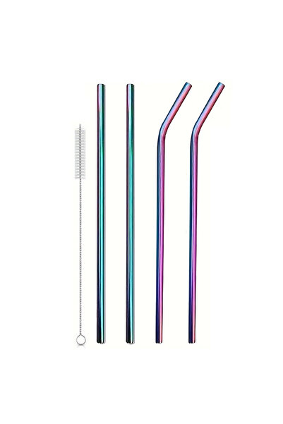 Choice1 Multicolor 4Pcs Stainless Steel Straw with Cleaning Brush Reusable St...