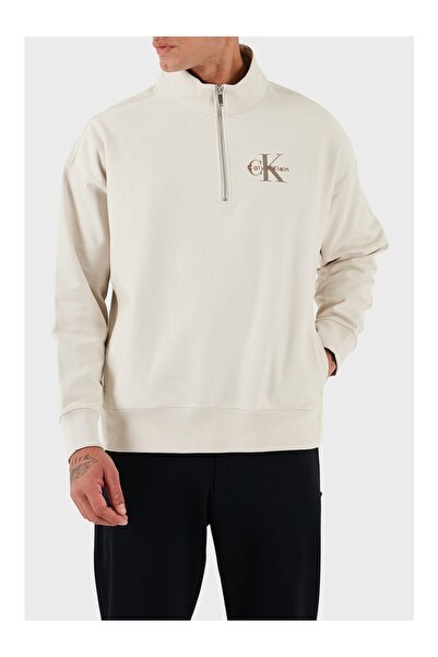 Calvin Klein Jeans Fermuarlı Yaka Krem Erkek Sweatshırt LV04RD236G67U LS PREM...