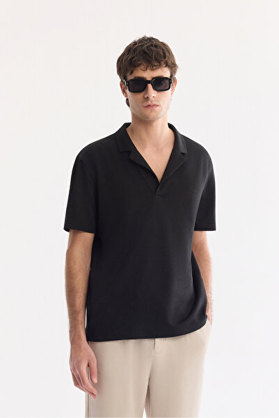 Avva Men's Black Apaj Collar Easy-Iron Comfort Fit T-Shirt A61Y1013