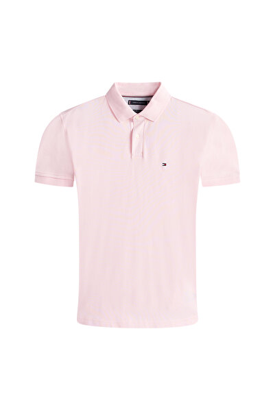 Tommy Hilfiger Men's Woven Polo Collar Short Sleeve Casual Pink T-Shirt