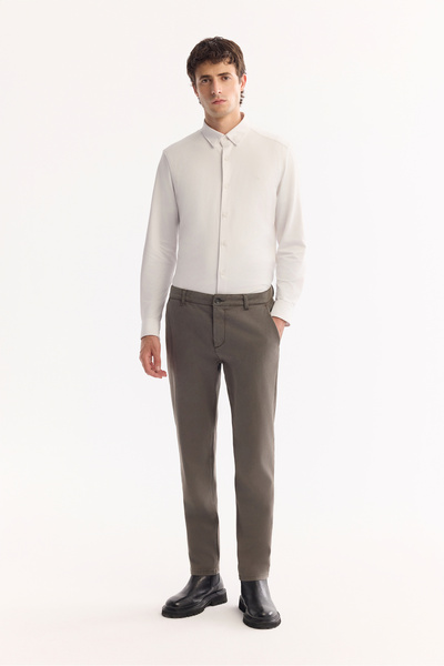 Avva Men's Gray Khaki Classic Waist Soft Touch Chino Slim Fit Trousers A52Y3019