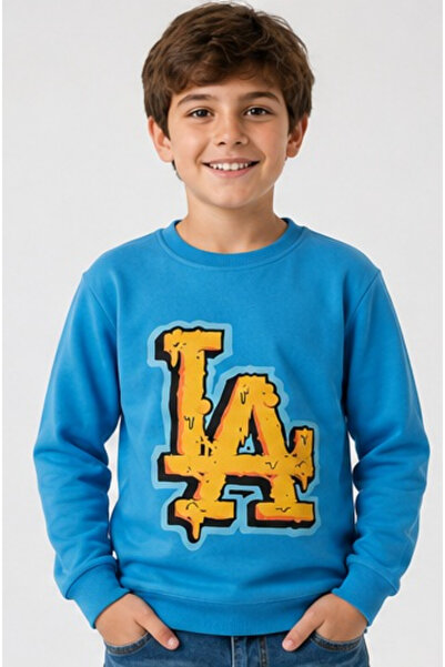 İrem Çocuk Giyim Boy's La Text Patterned Blue Color Sweatshirt
