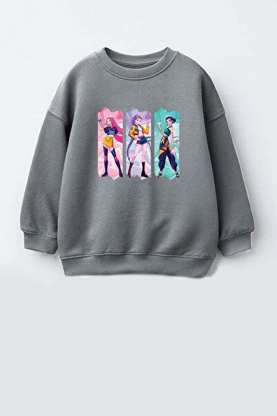 Monila Girl's 3 Thread Fabric Cotton Huntrix Printed Sweatshirt
