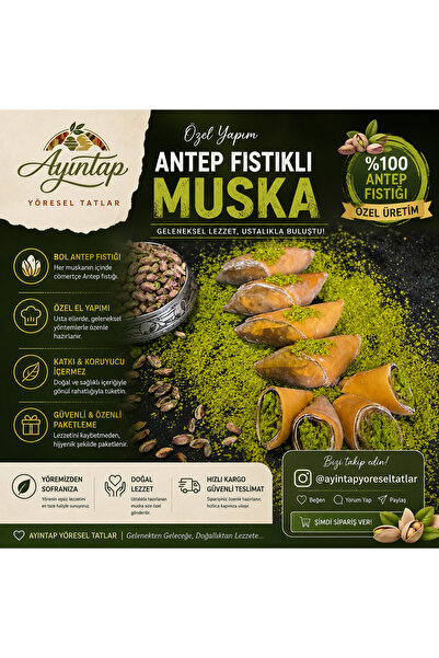ayıntap yöresel tatlar Antep Fıstıklı Muska 1 Kg – Gaziantep Usulü | Bol Fıst...