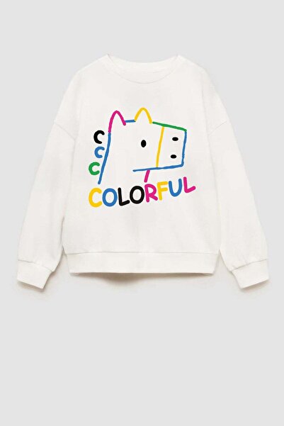 Monila Kız Çocuk 3 İplik Kumaş Pamuklu Baskılı Sweatshirt