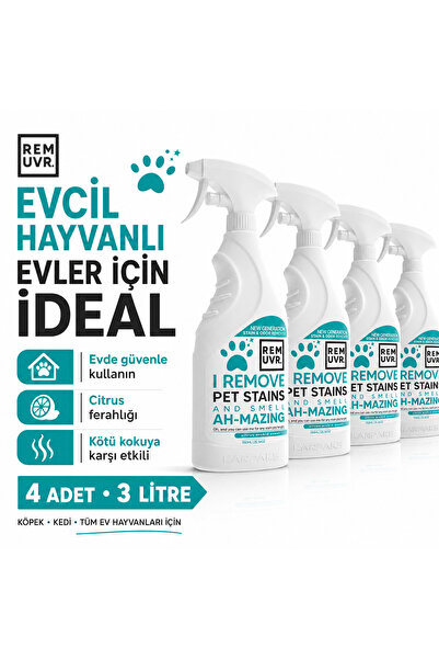 REMUVR Enzimli İdrar Lekesi ve Koku Giderici Sprey 750 ml x 4 Adet – 3 Litre Tasarruf Paketi