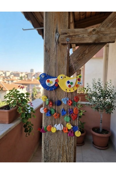 Ahşap Evi El Yapımı 2’Li Dekoratif Bohem Renkli Duvar Süsü Balkon Bahçe Hediy...