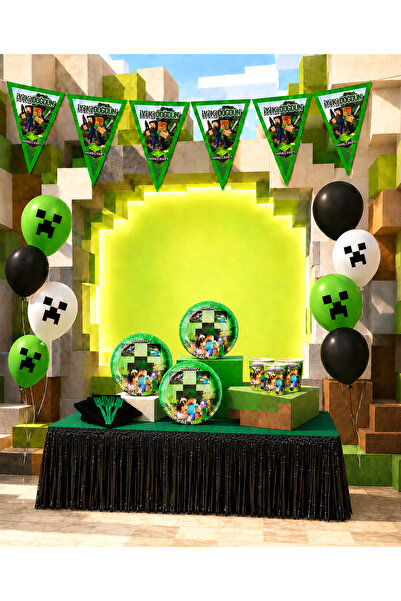 MINECRAFT Set of Metalized Table Skirts 32 People Birthday Party Supplies Orn...