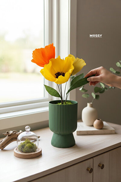 Mossy Decor Dekoratif Saksı Çiçeği – El Yapımı Kağıt Çiçek Aranjmanı