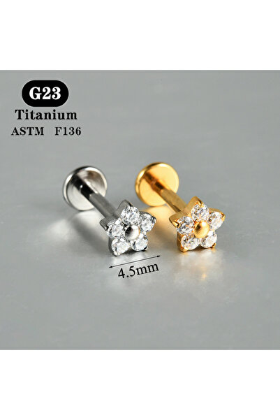 Choice Gold Color Style 9 1PC ASTM F136 Titanium Zircon Flat Back Earring Flo...
