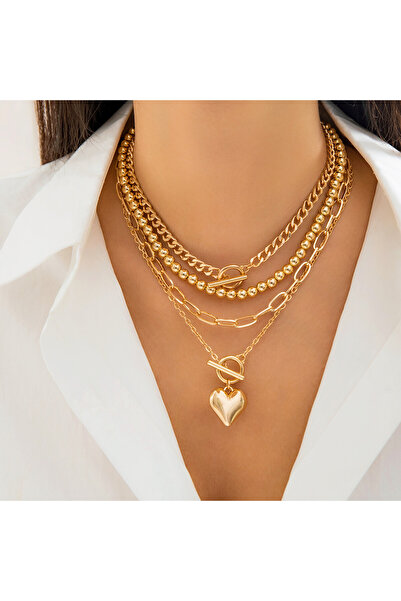 Choice gold color PuRui Multilayer CCB Heart Charm Choker for Women Link Chai...