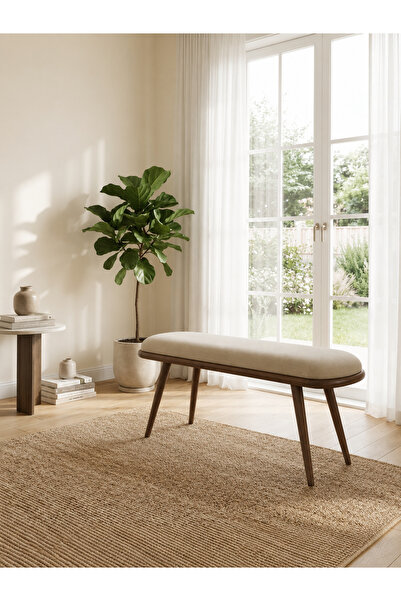 silla Viyana Bench Teddy Krem Kumaş Ceviz Ahşap (110 CM)