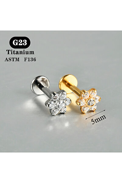 Choice أقراط أذن مسطحة من التيتانيوم والزركون ASTM F136 باللون الذهبي، طراز 1...