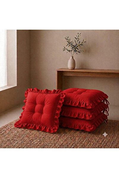 MoMMe Backrest Fringed Chair Cushion 45*45 cm Red