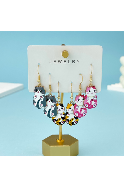Choice ER616 3Pairs/Set New Fun and Cute Enamel Alloy Cat Dangle Earrings Car...