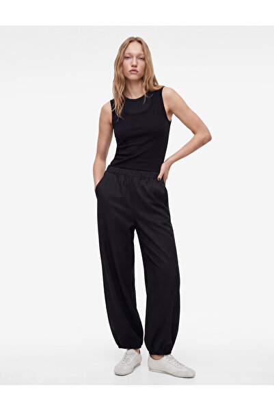 Koton Comfortable Fit Gabardine Balloon Trousers with Elastic Waist and Pockets