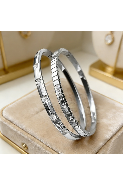Choice1 Sliver Color Yupsk New 2pcs/set Inlay Square Zircon Stainless Steel S...