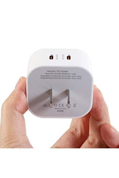 Choice US White Total 40W Dual USB C Port Fast Charger Type C Plug Fast Wall ...