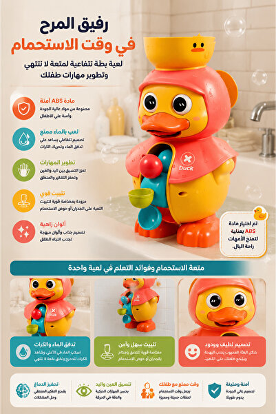 Yallabena Cute Duck Bath Toy with Rotating Water Wheel Water Spraying Baby Ba...