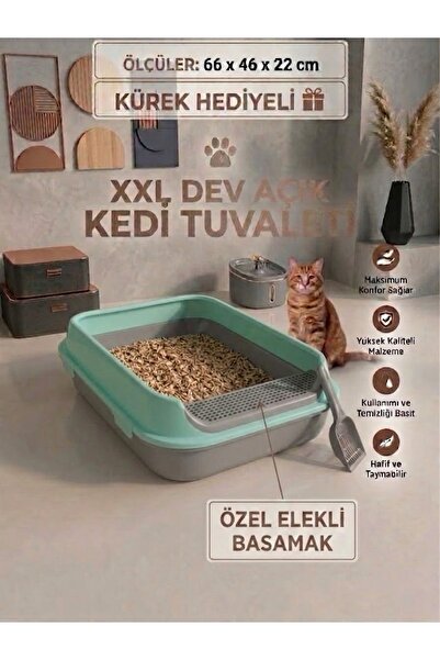 Orgakitty Dev XXL Açık Kedi Tuvaleti Kürek Hediyeli 66x46x22 h