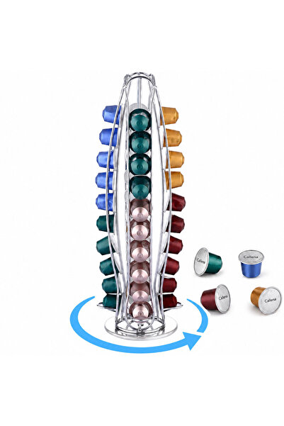 Callena Suport pentru capsule Nespresso Original Line, rotativ, argintiu, oțe...