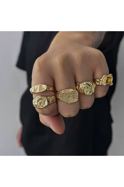 Choice1 Gold Color Ingemark 5Pcs/Set Vintage Irregular Metal Texture Ring Men...