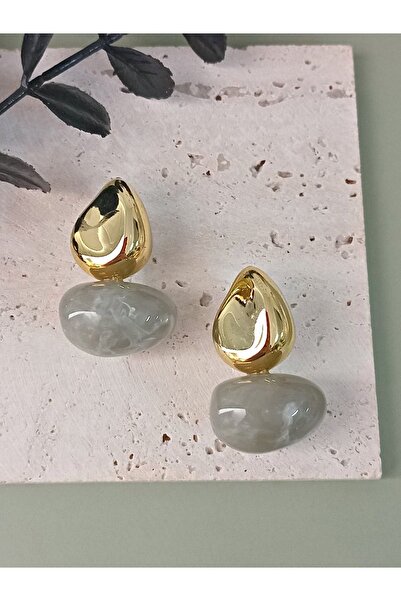 mos&more Gri Gold Bonbon Hafif Şık Küpe