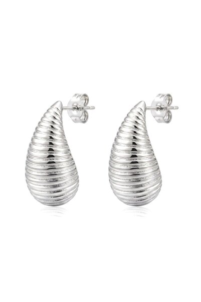 Siya Silver Striped Steel Drop Earrings - 2.7 cm