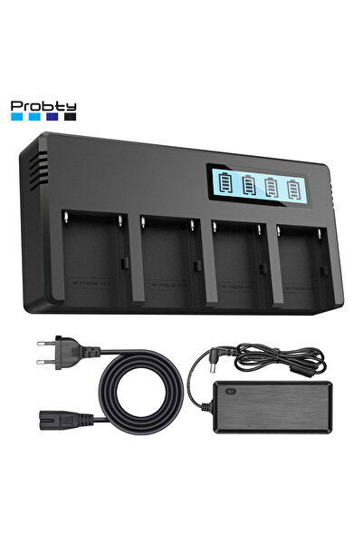 Choice شاحن بطارية بربة تيتي بـ 4 قنوات وشاشة LCD لبطاريات NP-F970 وNP-F550 و...