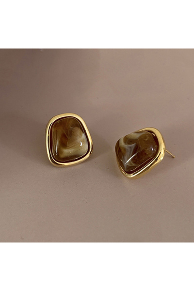 Choice brown Vintage Brown Stone Earrings for Women Square Resin Tiger's Eye ...