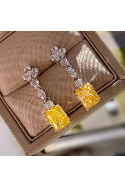 Choice E2237 Huitan Bright Yellow Cubic Zirconia Dangle Earrings Women Weddin...
