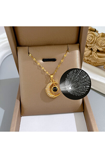 Choice WHITE XL-2571 Fashion 100 Languages I Love You Moon Clavicle Pendant N...