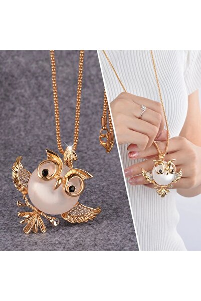 Choice Gold 2024 New Fashion Design Sense Opal Cute Owl Pendant Long Necklace...