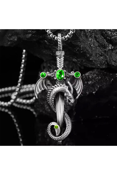 choice2 green Vintage imitation gemstone dragon sword pendant necklace access...